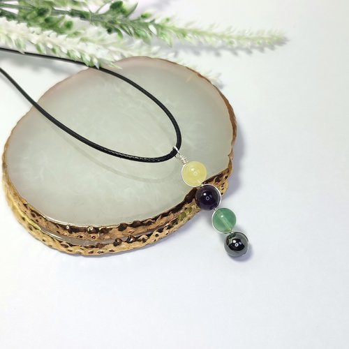 Sobriety gemstone pendant with citrine, amethyst, fluorite, hematite and chain or cord.