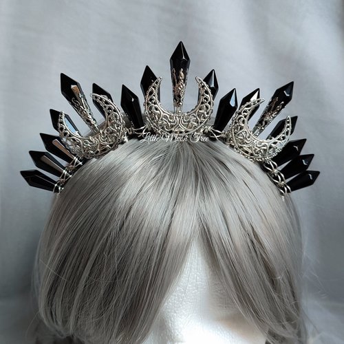 Night Queen Crown with black glass crystals and bronze moons.