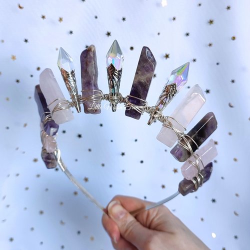 Gracie Crown with amethyst, rose quartz and glass crystals.
