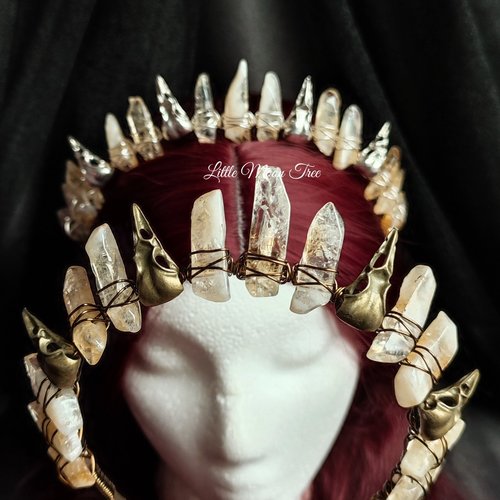 Citrine Raven Crown with citrine and raven skulls in bronze or silver.