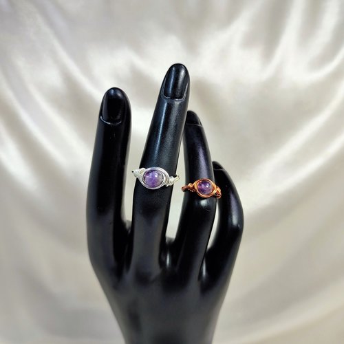 Amethyst Wire Wrapped Ring in Silver or Copper