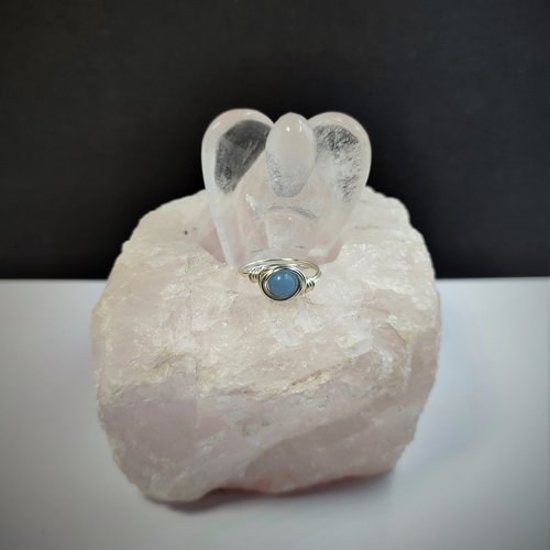 Angelite wire wrapped ring with silver or copper band.