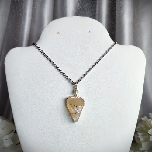 Moonstone wire wrapped pendant in silver.