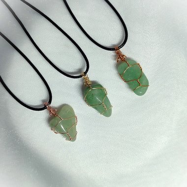 Aventurine wire wrapped pendant in gold, rose gold or copper.