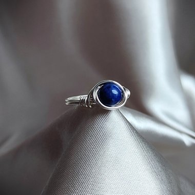 Lapis lazuli wire wrapped ring in silver or copper.