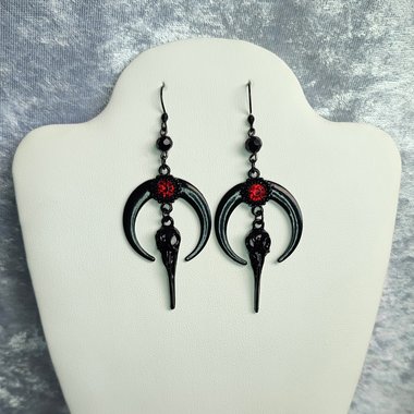Black moon and raven dangle earrings with fishhooks.