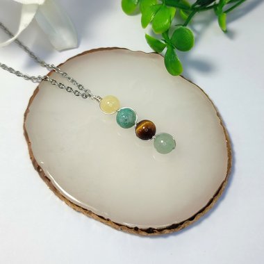 Gemstone pendant for good luck with citrine, amazonite, tiger's eye and aventurine.