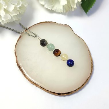 Gemstone pendant for promotion and success with labradorite, aventurine, tiger's eye, citrine and lapis lazuli with chain or cord.