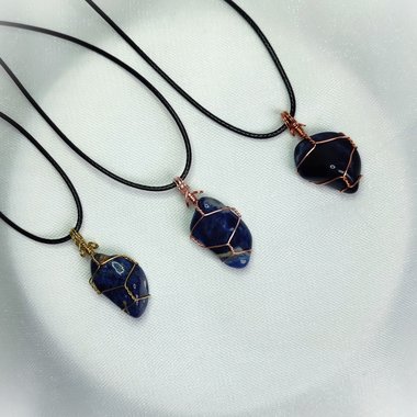 Sodalite wire wrapped pendant in gold, rose gold or copper.
