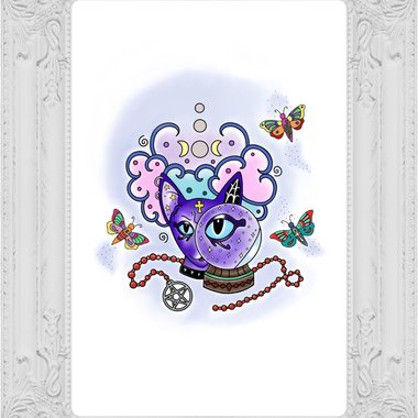 Mystic Cat with Crystal Ball Art Print