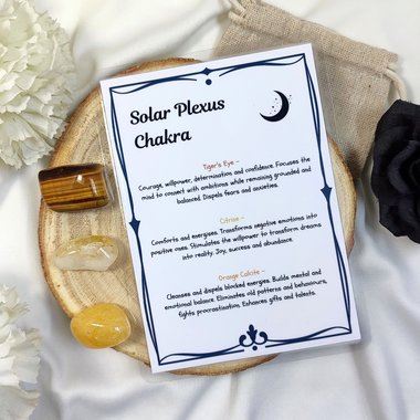 Solar plexus crystal set with information card.