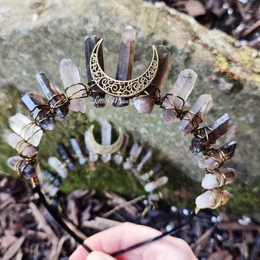 Druid crown with smokey quartz and bronze moon.