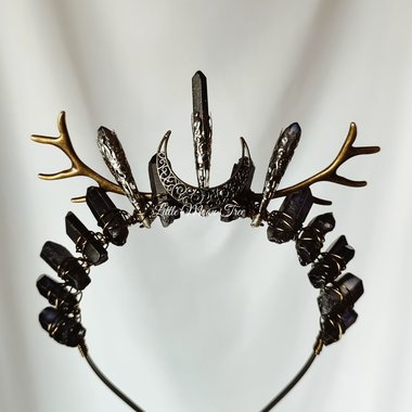 Norse Crown with black quartz, bronze moon and antlers.