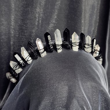 Fallen angel crown with black quartz and angel aura quartz.