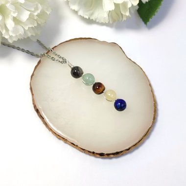 Gemstone pendant for promotion and success with labradorite, aventurine, tiger's eye, citrine and lapis lazuli with chain or cord.