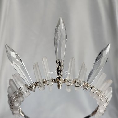 Ice Queen Crown with white quartz and clear glass crystals.