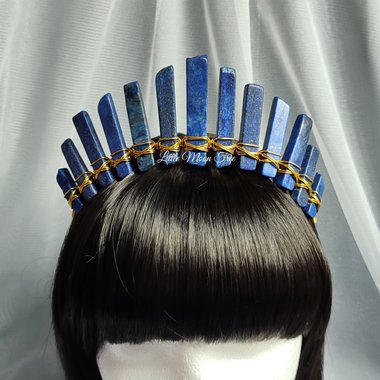 Cleopatra crystal crown with lapis lazuli and black headband.