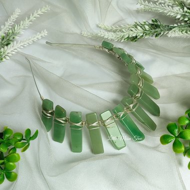 Gaia Crown with green aventurine wire wrapped onto a headband in silver or gold.
