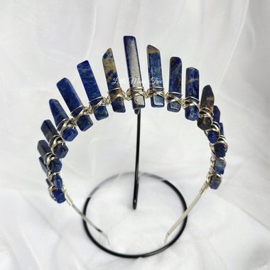 Sodalite crystal crown with silver headband and wire.