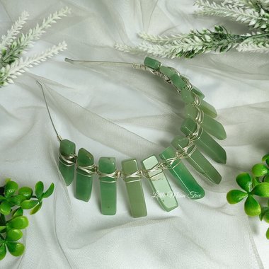 Gaia Crown with green aventurine wire wrapped onto a headband in silver or gold.