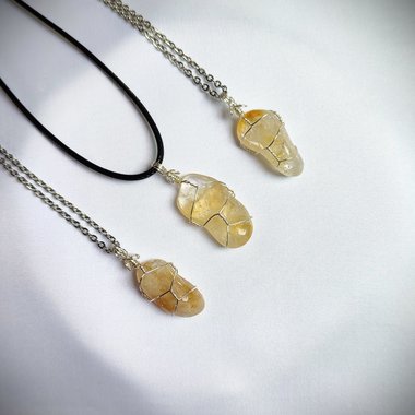 Citrine Wire Wrapped Pendant in Gold, Rose Gold or Copper