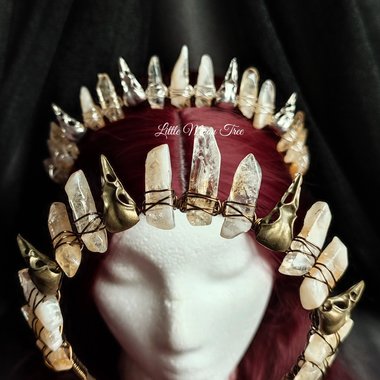 Citrine Raven Crown with citrine and raven skulls in bronze or silver.