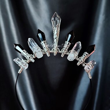 Dark Angel crown with quartz, black glass crystals and clear centrepiece.