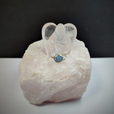 Angelite wire wrapped ring with silver or copper band.