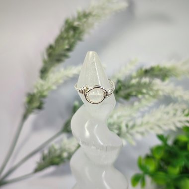 Selenite wire wrapped ring in silver or copper.