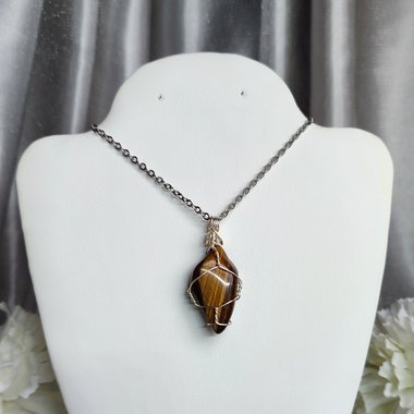 Tiger's Eye Wire Wrapped Pendant in Silver