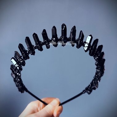 Hades crown with black quartz wire wrapped onto a headband.